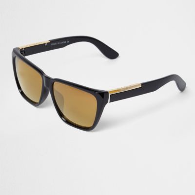 Black angular yellow lens sunglasses